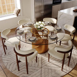 POVISON Round Dining Table Set, 59" Sintered Stone Dining Table with 6 Dining Chairs Set, Glass with Bronze Sintered Stone Tabletop with Bronze Carbon Steel Pedestal