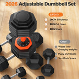 2026 Updated Adjustable Dumbbell Set of 2, 10-in-1 Weights Dumbbell Set with Storage Box, 50lbs/25lbs Adjustable Weights with Anti-slip Silicone Grip, Weight Set For Home Gym Suit both Men and Women