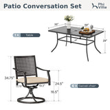 PHI VILLA Outdoor Dining Set for 6, 59" Metal Table & Chairs w/Cushions