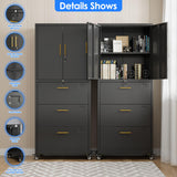 Storage Cabinet with 3 Drawers and 2 Doors, Lockable Rolling File Organizer on Wheels for Home Office Garage