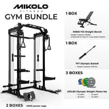 Mikolo Power Cage, 2000LB Power Rack with Independent Dual Pulley System, Multi-Function Home Gym Workout Machine for Cable Crossover (Black Package)