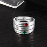 Oseew Personalized 3 Round Birthstone Ring for Women 10K 14K 18K Solid Gold Engraved Name Birthstone Ring Birthday Christmas Mother's Day Jewelry Gifts for Her