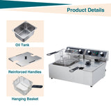 Electric Deep Fryer Stainless Steel with Basket and Lid - 21.13 QT/20 L Capacity, 3600 Watts, 120V Countertop Fryer for Home Kitchen and Restaurant