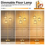 QiMH Industrial Floor Lamps for Living Room, Tree Standing Lamp with Stepless Dimmable, 68" Tall Lamps for Bedroom Study, 3 LED Bulbs Included, Gold