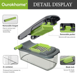 Ourokhome Vegetable Chopper Cutter with Container, Manual Hand Food Veggie Dicer with 2 Chopping Blades for Potato Strips (2 in 1, Gray)