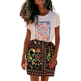Talakeno Womens Summer Floral Wrap Short Skirt Tie Side High Waist A Line Beach Vacation Boho Mini Skirt(Black,M)