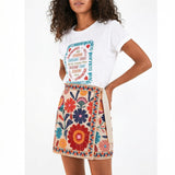 Talakeno Womens Summer Floral Wrap Short Skirt Tie Side High Waist A Line Beach Vacation Boho Mini Skirt(Olive,XS)
