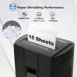 Low Noise 48dB Paper Shredder for Home, 15-Sheet Cross Cut, CD/Credit Card Office Shredder