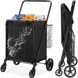 Folding Shopping Cart with Removable Waterproof Liner, 330LBS Large Capacity Jumbo Grocery Cart VEVOR