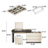 47-70" Extendable Makeup Vanity with Mirror & Drawers, Black Beige
