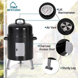 MFSTUDIO 17" Vertical Charcoal Smoker with Thermometer, Integrated Metal Grill Chamber Less Smoke Leak & Heat Loss,Black
