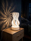 MAKER 3D Twist Spiral Table Lamp in White - Handmade 3D Printed Shadow Projection Night Light, Dimmable USB LED Bedside Accent Lamp for Bedroom, Nursery and Office Desk Decor