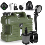 Portable Camping Shower with 5 Gallon Water Jug, 6000mAh Rechargeable Outdoor Camping Shower Kit, IPX7 Waterproof Pump BPA Free Water Containers Camp Essentials Green