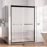 AMAPO Shower Door Double Sliding 48in.W x 72in.H Semi-Frameless Shower Doors,1/4 inch Clear Tempered Glass Door for Walk-in Shower, Black