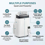 10000 BTU Portable Air Conditioner with White Body, Cooling, Dehumidifying & Fan Features, Quiet Operation, Suitable for Medium Rooms, 24-Hour Timer & Energy Efficient
