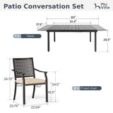PHI VILLA 9 Pieces Outdoor Dining Set for 8, Large Metal Expandable Dining Table & Stackable Wrought Iron Chairs with Cushions, Modern Furniture Set for Patio, Deck, Yard, Porch - Black