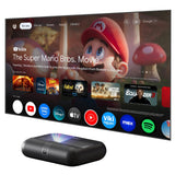 Yaber K300s Ultra Short Throw Projector, 4K Support Triple Laser Projector, 100" Image at 9", Dolby Vision, 150% NTSC, Google TV, 30W JBL Speaker, for Home Theater Gaming