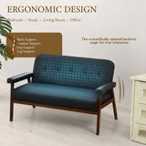 50”W Black Leather Small Office Couch, Loveseat Sofa with Wooden Arms
