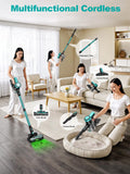 OUYFHK Cordless Vacuum Cleaner, 58Kpa 10 in 1 Vacuum Cleaners for Home, 55Mins Stick Vacuum with Self-Standing & LED Display, Anti-Tangle & Wall Mount Charging (Cyan)