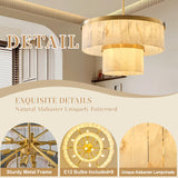 CEENWE Alabaster Chandelier 2-Tier D24 Brass Round Chandeliers, Modern Dining Room Chandelier Marble Pendant Light for Living Room, Bedroom, Foyer, Kitchen, Entryway Gold(Include Bulbs)