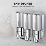 Shampoo and Conditioner Dispenser,Dispensers for The Shower,Shower Soap Dispenser 3 Chamber No Drill,Shampoo Conditioner Body Wash Dispenser (Triple x 17.6 oz,Silver)