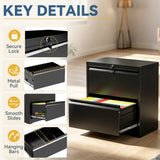 SAWJEC 2 Drawer File Cabinet with Lock, Black Metal Lateral Filing Cabinet