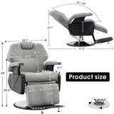 BarberPub Classic Modern Sturdy Heavy Duty Hydraulic Recline Barber Chair All Purpose Salon Home Beauty Spa Barbershop Styling Equipment, PVC Leather, Adult 9208 (Grey)