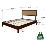 Bme Nipe Full 14 Inch Bohemian Bed Frame with Adjustable Wicker Headboard - Rustic & Vintage Unique Style with Acacia Wood - No Box Spring Needed - Easy Assembly - Walnut
