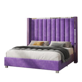 Jocisland King Size Upholstered Bed Frame with 58" Tall Headboard, Purple