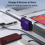 Newdarren 165W Charging Station, 6 Port Desktop Charger, 3 Ports 40W Purple