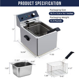 Electric Deep Fryer, 2 Gallon Stainless Steel Countertop Fryer with Basket, 140°f-392°f Adjustable Temperature, Commercial and Home Fryer for Chips, Chicken, Fish, Onion Rings, Restaurant, Food Truck