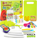 40-Pcs Kids Knife Set for Real Cooking, Toddler Cooking Set Montessori with Recipes Book, Toddler Kitchen Tools, Kids Cooking Sets Real - Cutting Board and Knife Set