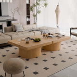 Modern Square Coffee Table with Cylindrical Base, Wood Coffee Table with Parquet Pattern & Thickened Tabletop, Center Table Tea Table for Living Room Apartment, 34.6''L×34.6''W×14.9''H, Natural