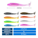 Soft Fishing Lures(96 Pcs), 2.7" Paddle Tail Swimbaits Soft Plastic Lures, Unique Vibrating Swim Action for Trout Crappie Walleye Sea Bass(96 Pcs, 8 Colors)
