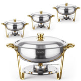 Chafing Dishes for Buffet 4 Pack,8QT Food Warmers for Parties Buffet, Christmas Gatherings [Elegant Gold and Silver Colors] Stainless Steel Round Chafing Dish Buffet Set,Buffet Servers and Warmers