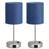 Blue Touch Lamps for Nightstand Set of 2 - Bedside Table Lamp for Bedroom with Dual USB Ports & AC Outlet, 3-Way Dimmable Lamps for Living Room Boys Room, Night Light with 5000K Daylight Bulbs