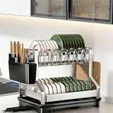 mfanchan 2 Tier Dish Racks for Kitchen Counter and Sink, Large Dish Drying Rack with Drainboard & Utensil Holders, Stainless Steel Dish Drainers, Kitchen Organization and Storage (2)