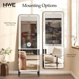 Smart Gym Mirror for Home Workout | 32" HD Touch-Screen Andriod OS | 63" Reflective Surface | No VIP Fees Support Various APPs, Voice Control, Music Sync LED Light Strip, for Home Gym/ Yoga/ Dance