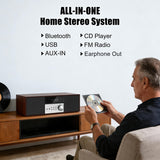 LONPOO Stereo System Systems with CD Player, 40W CD Players for Home, Bluetooth, USB Playback, FM Radio, Aux-Input, Earphone Port