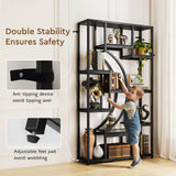 HolliWill 70.8" Tall Bookshelves Set of 2, 79" W Geometric Display Shelf with 18 Open Storage Shelves, Black Book Shelf for Living Room, Office, Bedroom –Metal Frame & Anti-Tip & Adjustable Feet