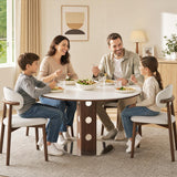 Extendable Dining Table for 6, Modern Dining Table with Leaf, Round White