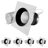 LUXRITE 4-Inch LED Trimless Recessed Spotlight with Black Reflector Trim Replacement 25W, 2000LM, 2700K-5000K, 60° Beam Angle, Dimmable, Push-n-Lock, CRI90, Damp & IC Rated, ETL White + Black (4 Pack)