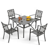 PHI VILLA Patio Dining Set, 4 Stackable Chairs& Square Metal Table
