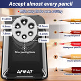 AFMAT PSX1 Electric Pencil Sharpener Heavy Duty, 6 Holes, Auto Stop Pencil Sharpener, Classroom Electric Sharpener for 6-11mm Colored Pencils, 7000 Sharpenings, Fast Sharpen, Do not Eat up Pencils