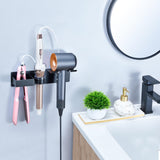 Oukimly Hair Dryer Holder Wall Mount Curling Iron Holder Flat Iron Holder, Blow Dryer Holder Wall, 3 in 1 Bathroom Hair Tool Organizer Rack for Universal Hairdryer Straightener Curlings (Black)