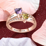 Oseew Personalized 14K Yellow Gold 2 Birthstones Rings Mother's Ring 10k solid Rose Gold 2 Birthstones Rings 14k gold for Mom Jewelry 18K yellow gold Personailzed 2 Birthstones Rings(Rose Gold)