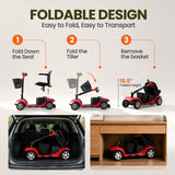 Mobility Scooter for Adults, Senior, 4 Wheels Electric Powered Chargeable Device for Travel, Lightweight and Portable, with LED Headlights and Basket, Charger Included, Red/Blue (RED red)