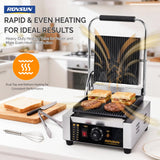 ROVSUN 811 Commercial Panini Press Grill, 1800W Stainless Steel Electric Countertop Sandwich Maker with Adjustable Temp 122°F–572°F, For Steak, Burgers, Home & Restaurant Use, 110V, Silver