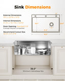 CAMMOO 33X22 Drop In Kitchen Sink, 304 Stainless Steel Workstation Sink, Pop-Up Drain, Upgraded Fast Drain & Anti-Clog, Topmount Single Bowl with Accessories, Foldable Grid for Easy Clean