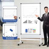 UIFER Rolling Whiteboard, 44 x 26 Double Sided Magnetic Dry Erase Board Height Adjustable Whiteboard on Wheels with Sturdy Aluminum Frame for Home Office Classroom UIFER
